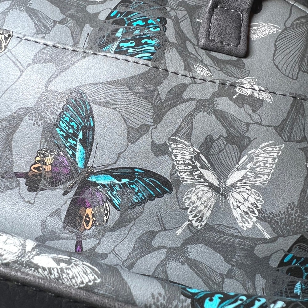 Koltov Grey Butterfly Print Crossbody Bag Handbag Faux Leather Floral Purse - Picture 12 of 15